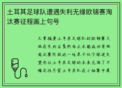 土耳其足球队遭遇失利无缘欧锦赛淘汰赛征程画上句号